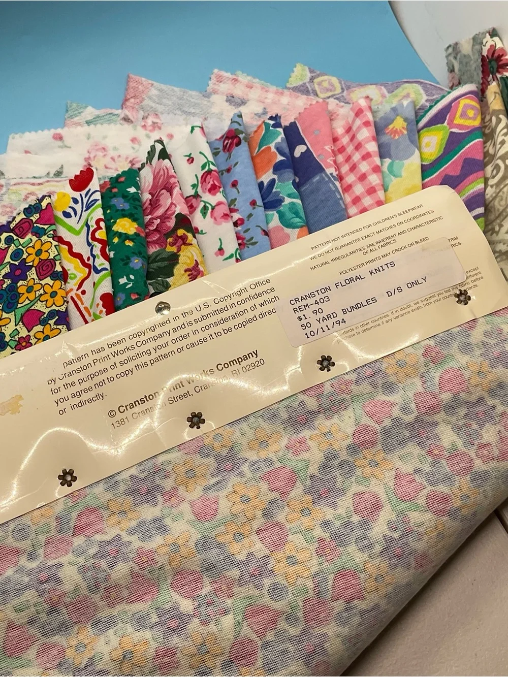 Vintage Cranston Textile Floral Jersey / Interlock Knit Samples 11” X 18” Cotton